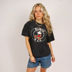80s Mickey Mouse T-Shirt (L) large black vintage distressed Disney paint stain